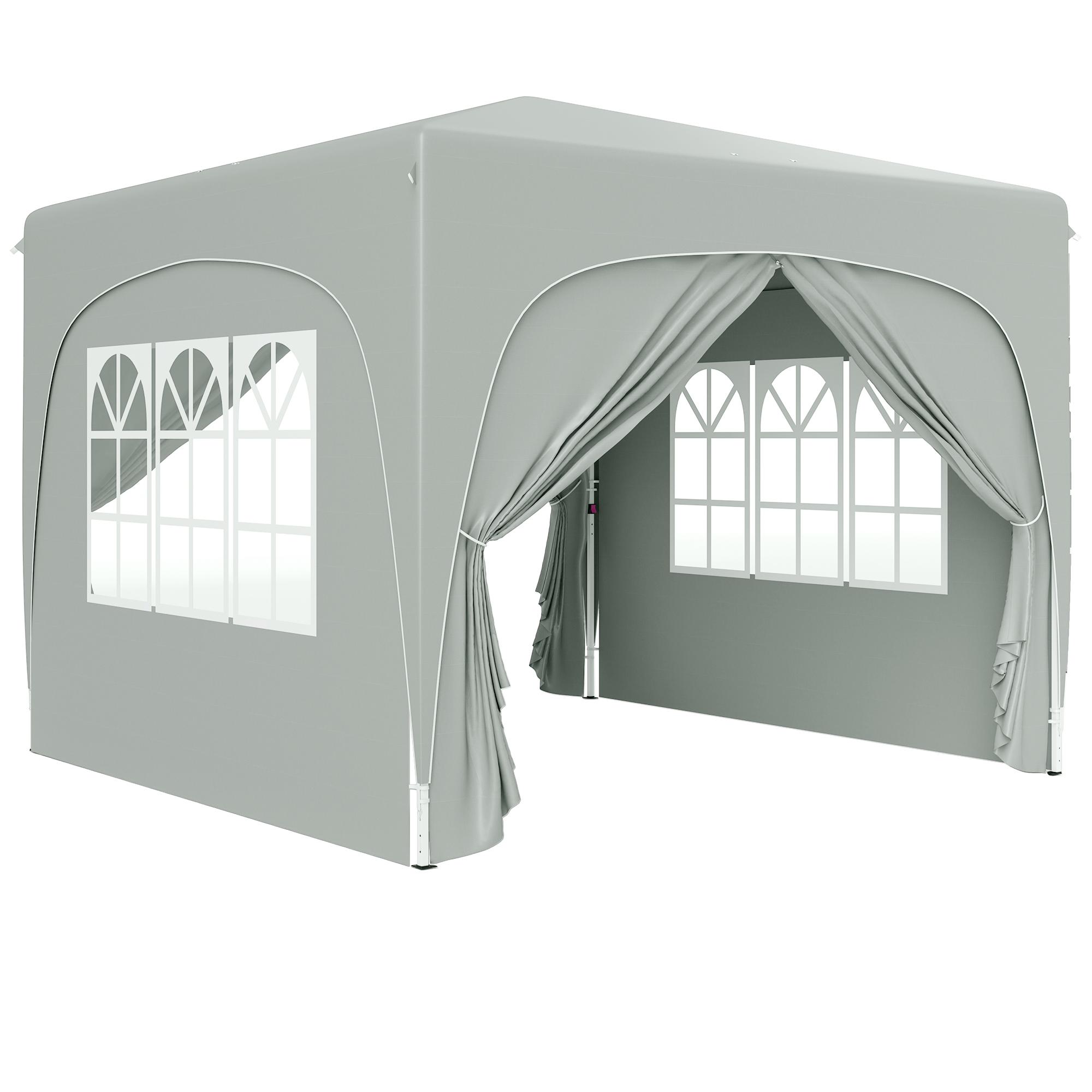 Tenda Dobrável 3x3 m com Painéis Laterais UPF50+ Tenda de Jardim com Altura Ajustável e Bolsa de Transporte Cinza Claro