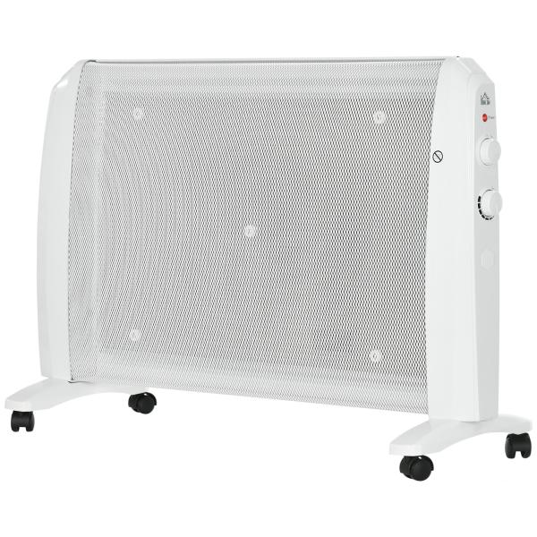 Aquecedor Elétrico 1000W/2000W Aquecedor de Mica com 2 Níveis de Potência e Termostato Regulável 79x27x54 cm Branco
