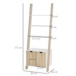 Estante em Forma de Escada de Madeira com 3 Prateleiras e 1 Armário Estante de Estilo Nórdico Moderno 60x40x171cm Carvalho e Branco