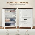 Cómoda 4 Gavetas Cómoda de Dormitório Estreita e Alta com Bancada com Efeito Madeira 60x35x87 cm Branco