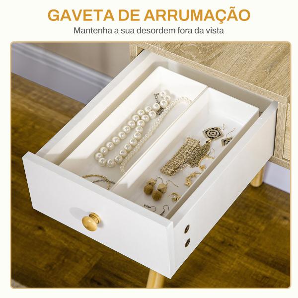 Toucador com Espelho Dobrável Mesa de Maquilhagem com Banco Compartimentos e Gavetas 100x45x118cm Madeira e Branco