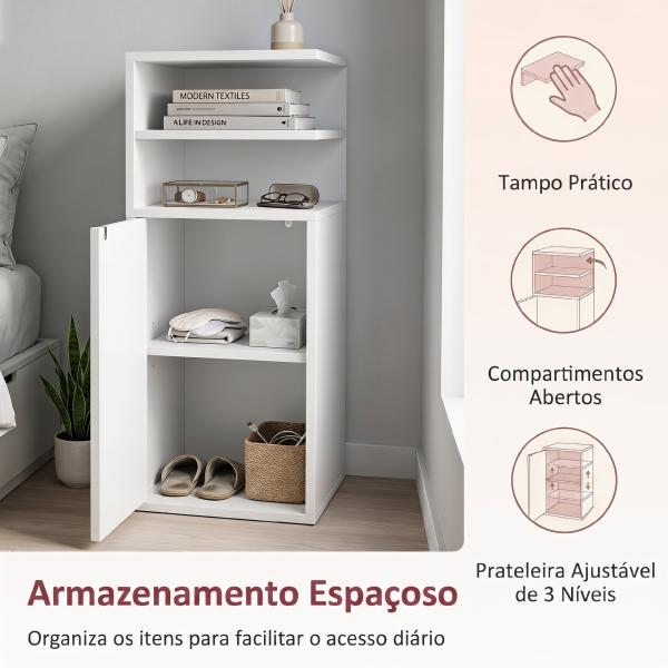 Conjunto de 2 Mesas de Cabeceira com Armário e Compartimentos Abertos, 25x30x60 cm, Branco