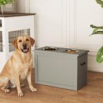 Comedouro Elevado para Cães com 2 Tigelas de Aço Inoxidável e Espaço de Armazenamento Oculto 60x30x41 cm Cinzento