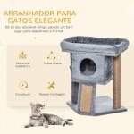 Arranhador para Gatos Pequenos Arranhador para Gatos com Poste de Juta Rampa Caverna e Bola Suspensa 40x40x57 cm Cinza
