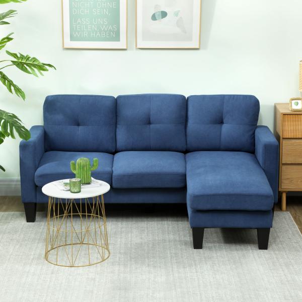 Sofá Chaise Longue Sofá em Forma de L Estofado em Poliéster Sofá de Canto Reversível 186x130x84 cm Azul Escuro