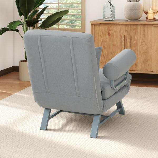 Sofá Cama Dobrável Estofado em Linho Sintético com Encosto Ajustável em 5 Níveis e Almofada Acolchoada 73x78x81 cm Cinzento Claro