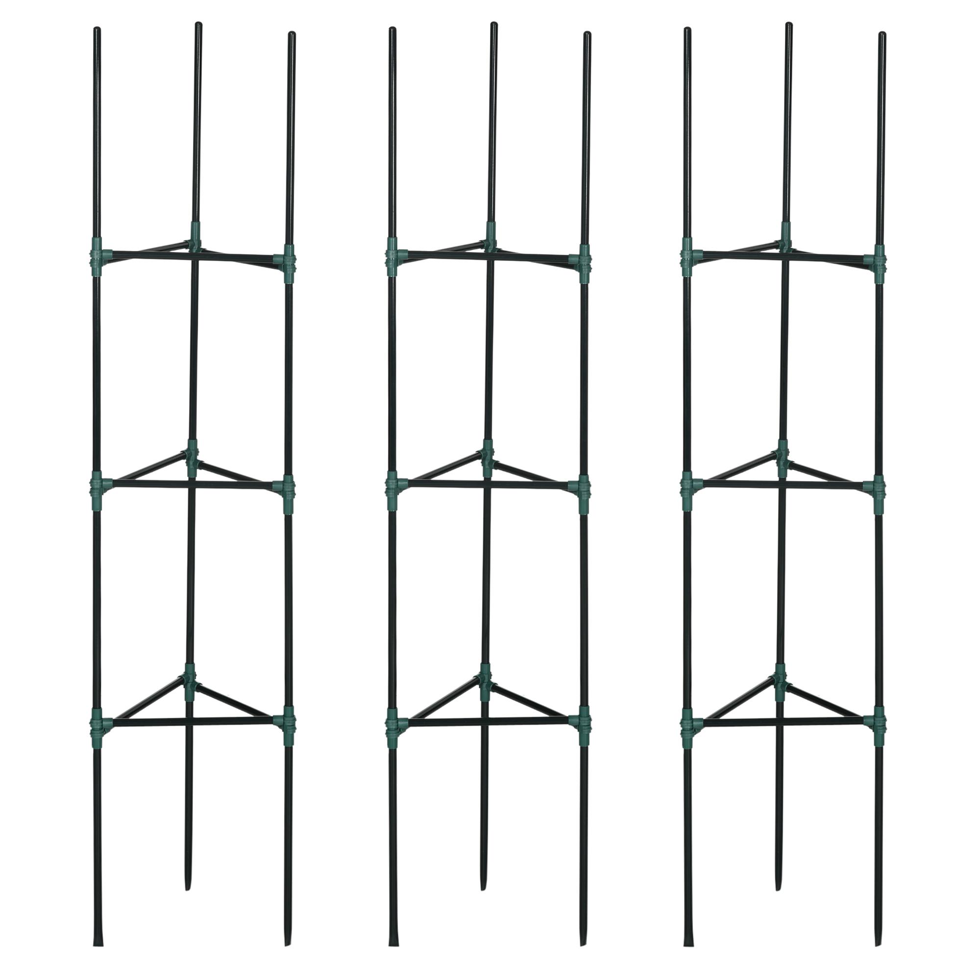 Conjunto de 3 Suportes para Plantas Trepadeiras Torre de Treliça para Plantas Frutas Verduras 38x38x182 cm Verde