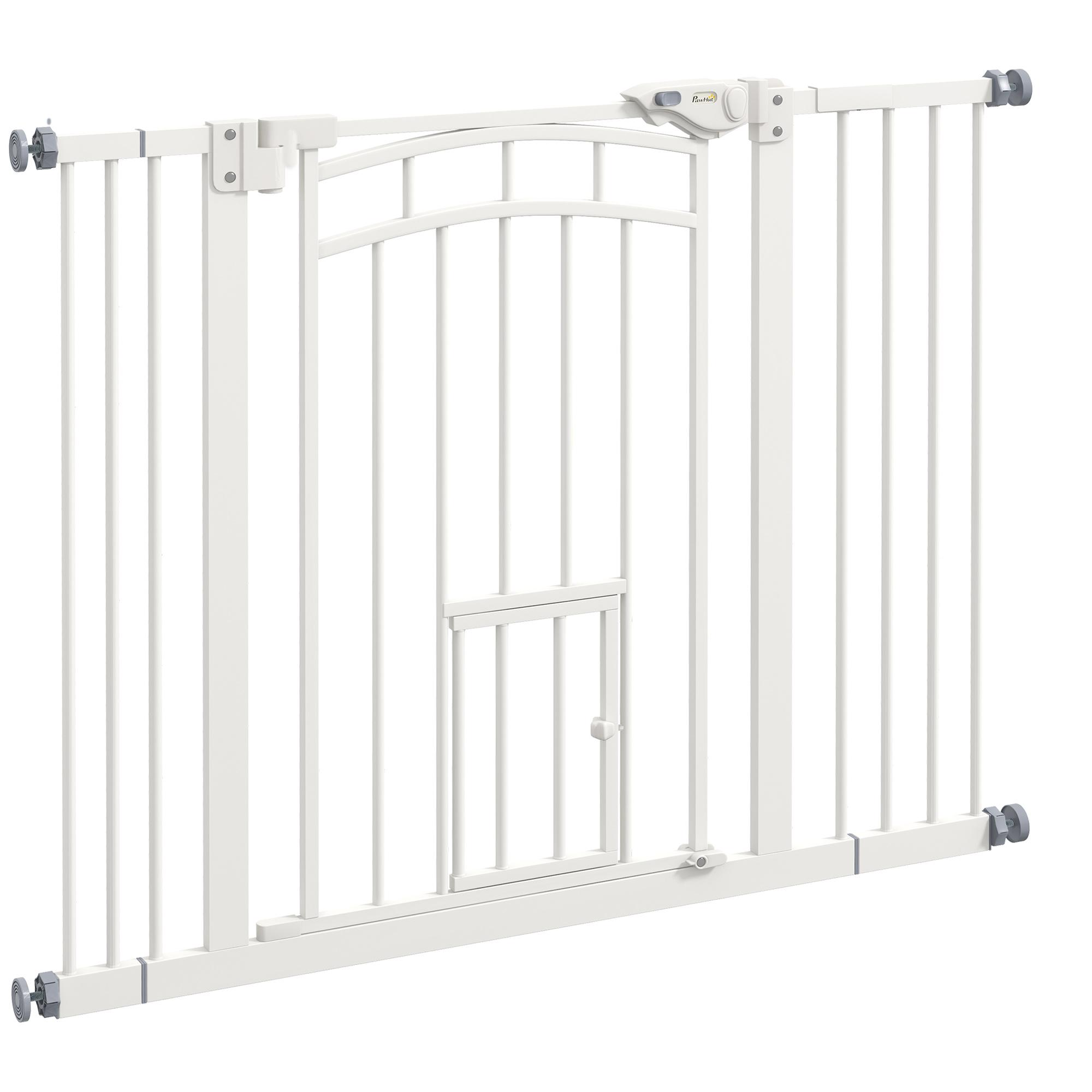 Barreira de Segurança para Cães 74 - 100 cm com Extensão Montagem a Pressão e Duplo Bloqueio para Porta Escada Branco