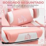 Cadeira Gaming com Orelhas Cadeira Gamer Reclinável com Altura Ajustável e Suporte Lombar 65x62x116 - 124 cm Rosa e Branco