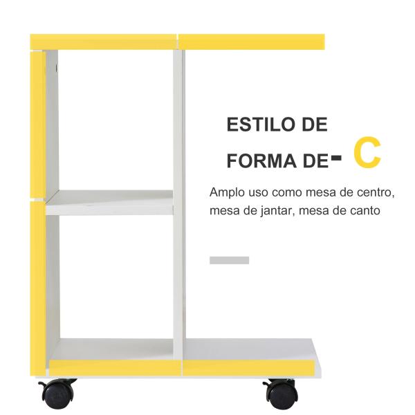 Mesa Auxiliar Moderna Mesa Auxiliar em Forma de C com Rodas e Prateleiras Abertas 45x35x58 cm Branca