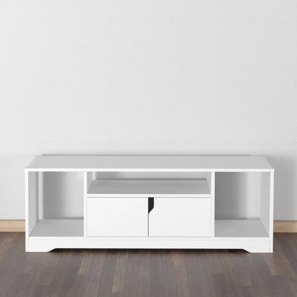 Móvel de TV para Televisores de até 42” Móvel de Sala de Estar Moderno com Armário de Dupla Porta e 3 Compartimentos Abertos 120x30x41cm Branco