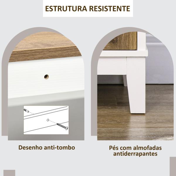Aparador Sala de Estar com 2 Portas Gaveta e Prateleira Ajustável para Sala de Jantar Cozinha Dormitório 76,6x35x81,5 cm Branco e Madeira Envelhecida