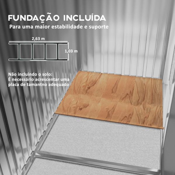 Abrigo de Jardim Exterior 4,83m² 277x195x192cm Abrigo e Jardim Metálico para Armazenamento de Ferramentas com Base Incluída e 4 Janelas Cinza