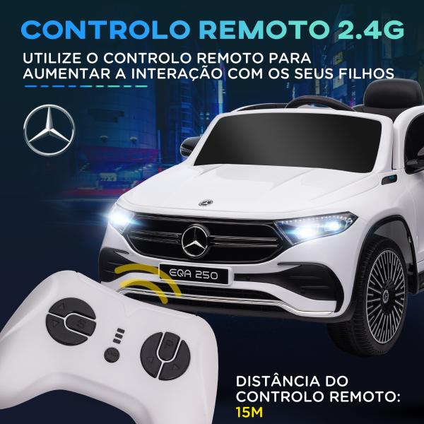 Carro Elétrico para Crianças Mercedes - Benz EQA 12V com Música Buzina Velocidade 3 - 8 km/h 111,5x69x52,5 cm Branco
