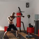 Saco de Boxe de Pé com Altura Ajustável de 4 Níveis Base Preenchida Luvas e Inflador Ø45x133 - 151 cm Preto
