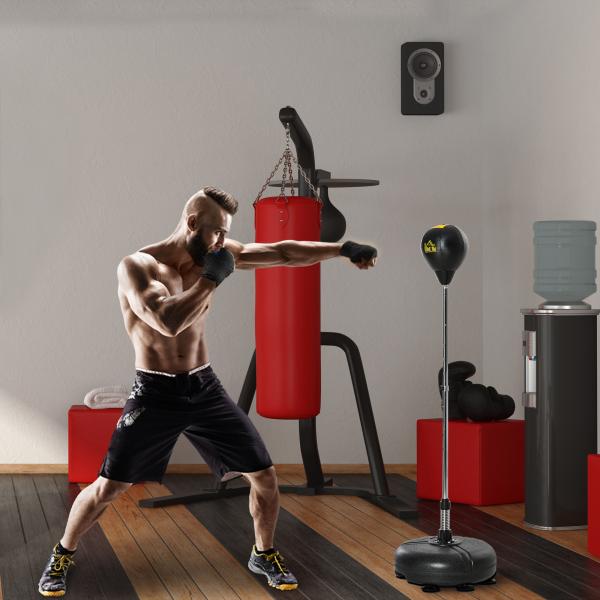 Saco de Boxe de Pé com Altura Ajustável de 4 Níveis Base Preenchida Luvas e Inflador Ø45x133 - 151 cm Preto
