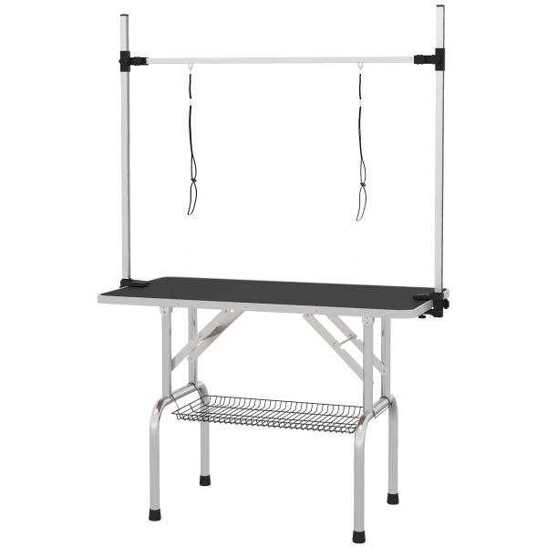Mesa de Tosquia para Cães Dobrável com Prateleira de Armazenamento e Altura Ajustável 20 - 80 cm 107x60x170 cm Preto