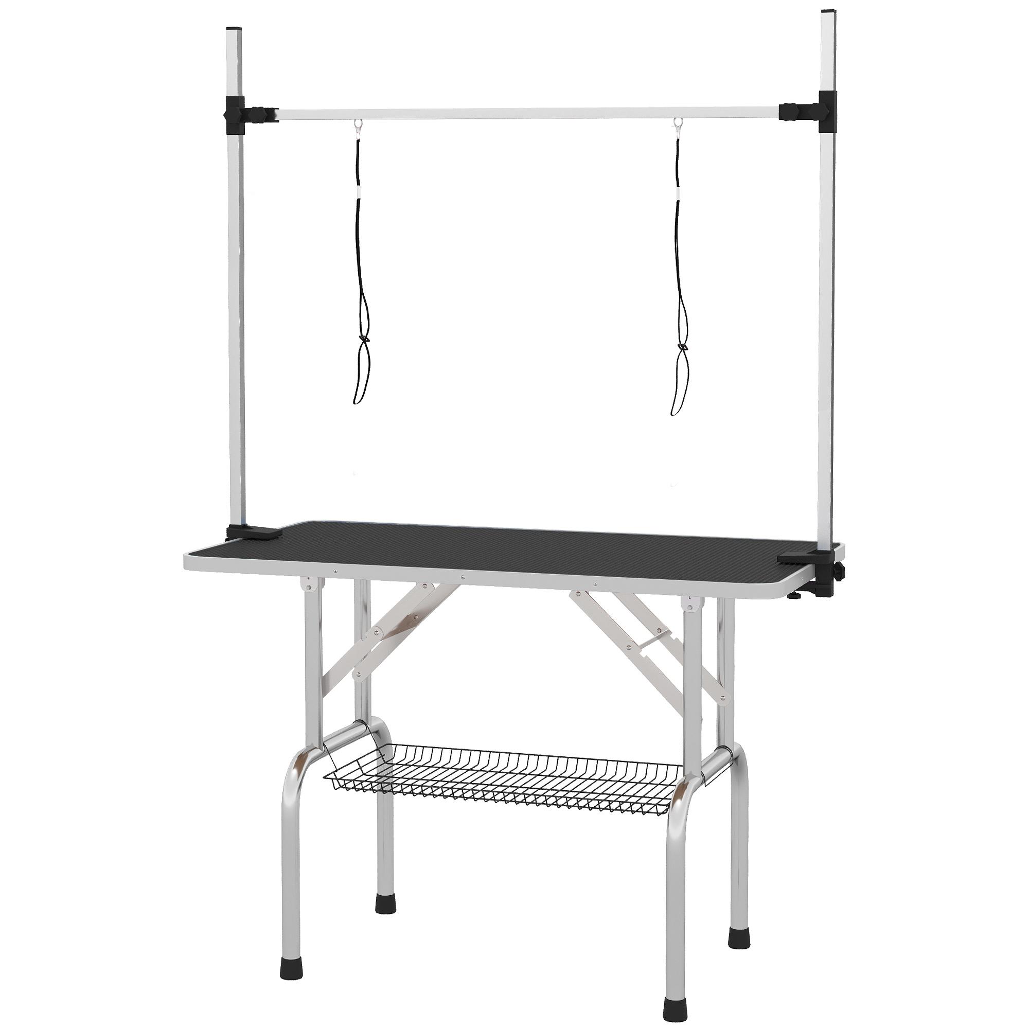 Mesa de Tosquia para Cães Dobrável com Prateleira de Armazenamento e Altura Ajustável 20 - 80 cm 107x60x170 cm Preto