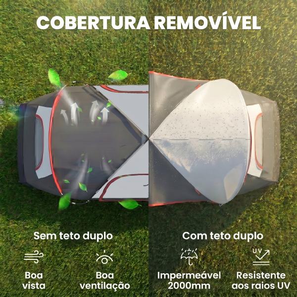 Tenda de Campismo Familiar para 5 - 6 Pessoas Dobrável com 2 Quartos e Bolsa de Transporte Impermeável 450x215x180 cm Cinza