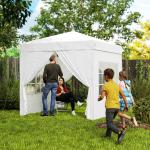 Tenda Dobrável Pop - Up 248x248x270 cm com 4 Paredes Laterais Anti - UV Altura Ajustável e Bolsa de Transporte Branco