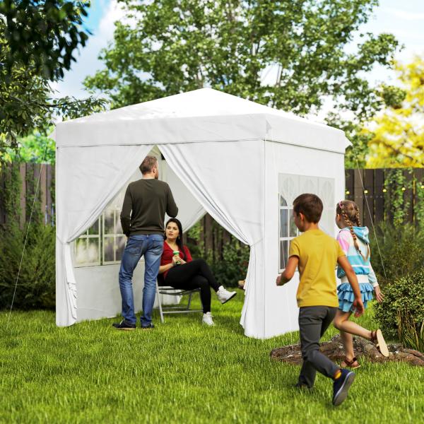 Tenda Dobrável Pop - Up 248x248x270 cm com 4 Paredes Laterais Anti - UV Altura Ajustável e Bolsa de Transporte Branco
