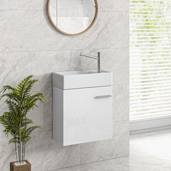 Móvel de Casa de Banho com Lavatório Móvel de Casa de Banho com Porta com Fechamento Suave e Armário 40x23x50 Branco Brilhante