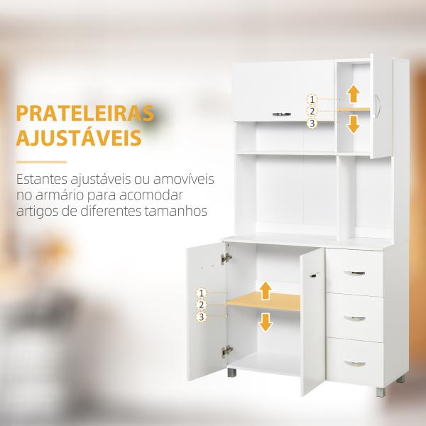 Armário de Arrumação Alto com 4 Portas Prateleiras Ajustáveis para Sala de Estar 100x39,5x183,5 cm Branco