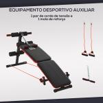 Banco de Abdominais Dobrável Ajustável em Altura com Cordas Elásticas 137x51x50 - 66 cm Preto e Vermelho