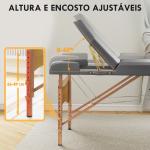 Marquesa de Massagem Dobrável Portátil com Altura Ajustável Apoio de Cabeça Apoios de Braço Acolchoados 215x60x64 - 89 cm Cinza