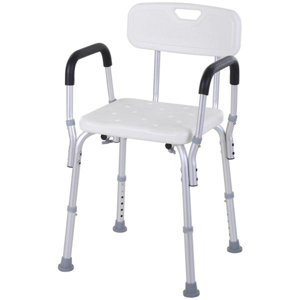 Cadeira para Duche Antiderrapante com Altura Ajustável em 6 Níveis Apoio para os Braços e Encosto 51,5x51,5x71 - 84 cm Branco