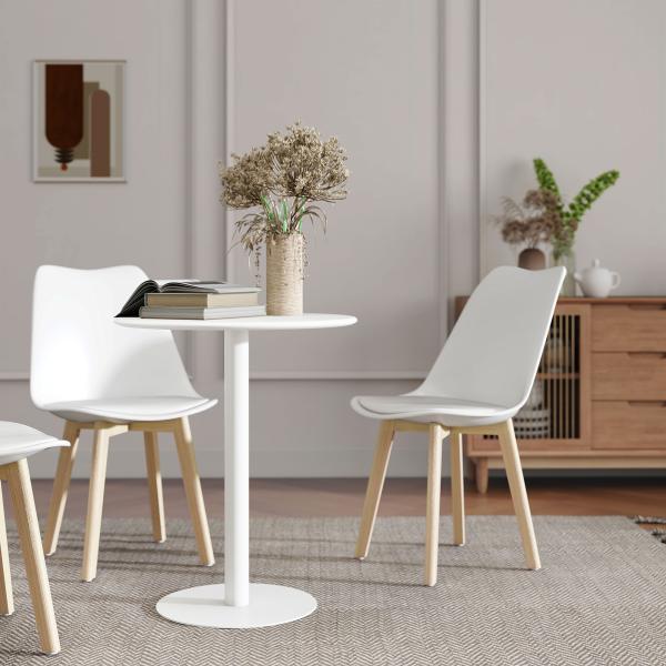 Mesa de Refeição Redonda para 2 Pessoas Mesa de Cozinha de Aço para Interior e Exterior Ø60x72 cm Branco