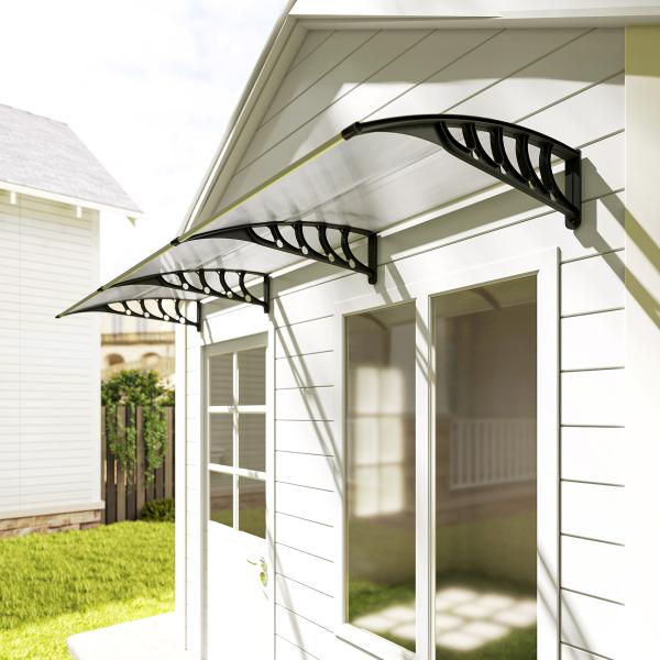 Marquise de Proteção 303x96 cm Marquise Exterior para Portas e Janelas com Suporte Liga de Alumínio Policarbonato Transparente
