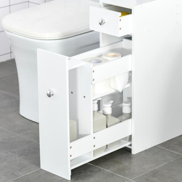 Armário Auxiliar de Casa de Banho Estreito com 2 Gavetas e Compartimento Superior com Tampa 17x48x58cm Branco