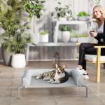 Cama Elevada para Cães com Latertais Amovíveis Cama Elevada para Cães Pequenos Portátil com Malha Respirável 90x65x30 cm Cinza