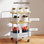 Carrinho Auxiliar com Rodas Carrinho de Cozinha de 3 Níveis com Cesta e Prateleiras 49,5x32,5x82,5 Branco e Madeira