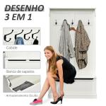 Móvel Cabide de Entrada com Banco Armário de Entrada com Cabide 5 Ganchos e Espaço de Armazenamento 96x34x179,7cm Marfim
