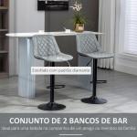 Conjunto de Bancos de Bar Estofados em PU Bancos Altos de Sala de Jantar com Altura Ajustável 46,5x51x86 - 106 cm Cinzento