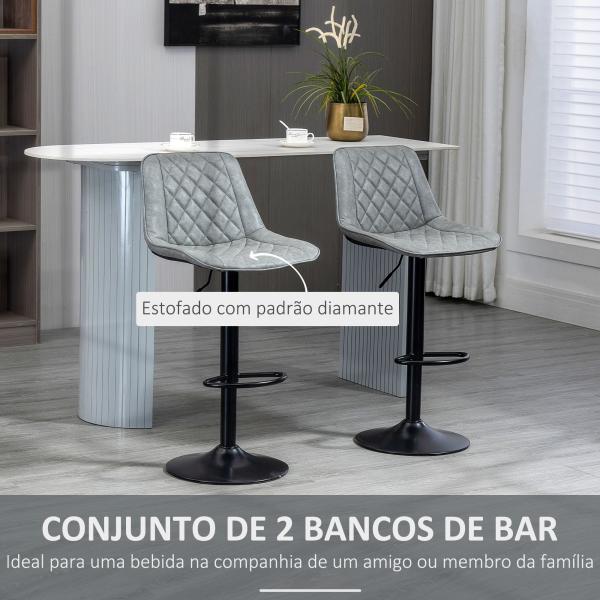 Conjunto de Bancos de Bar Estofados em PU Bancos Altos de Sala de Jantar com Altura Ajustável 46,5x51x86 - 106 cm Cinzento