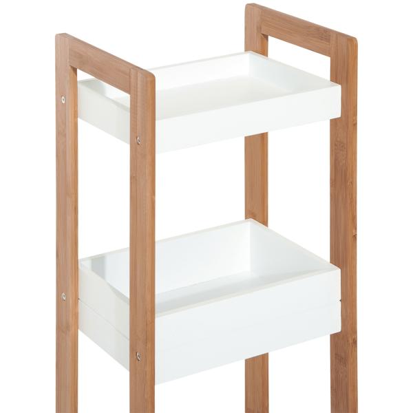 Móvel Auxiliar de banheiro com 3 Prateleiras Organizadoras de Bambu 27,5x20,8x74 cm Cor Branco e Natural