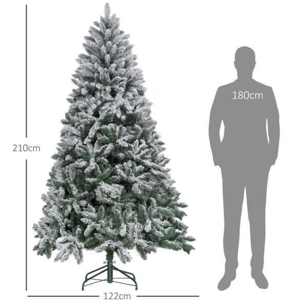 Árvore de Natal Artificial Nevado 210cm com 1021 Ramos e Suporte de Metal Árvore Natalina Nevado para Interior Verde