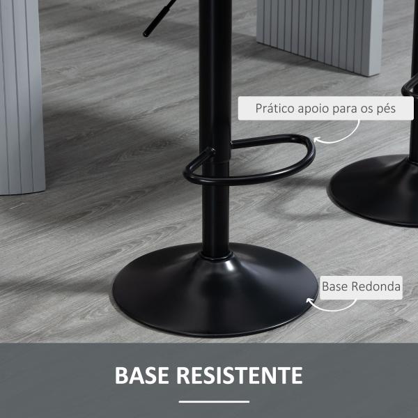 Conjunto de Bancos de Bar Estofados em PU Bancos Altos de Sala de Jantar com Altura Ajustável 46,5x51x86 - 106 cm Cinzento