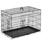 Gaiola para Cães com 2 Portas Gaiola para Animais de Estimação de Arame Dobrável com Alça de Transporte Aço 76x46x52cm Preto