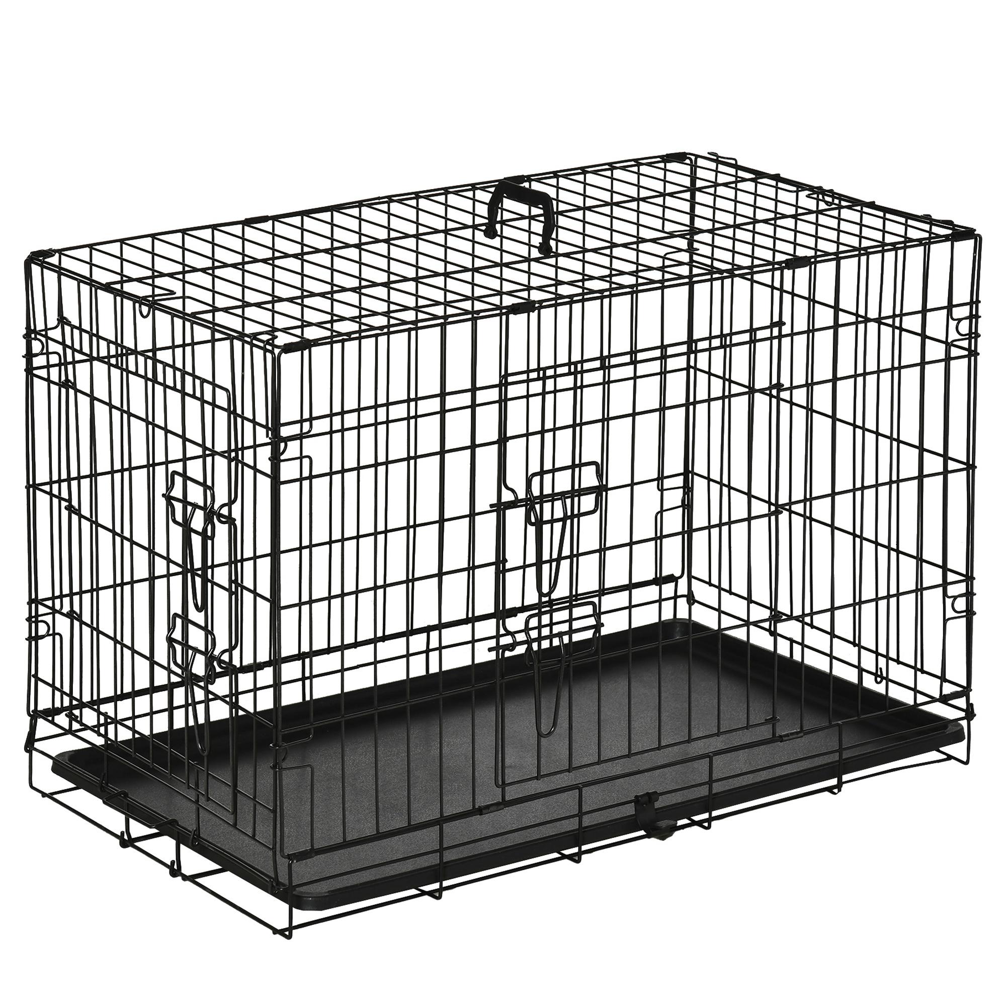 Gaiola para Cães com 2 Portas Gaiola para Animais de Estimação de Arame Dobrável com Alça de Transporte Aço 76x46x52cm Preto