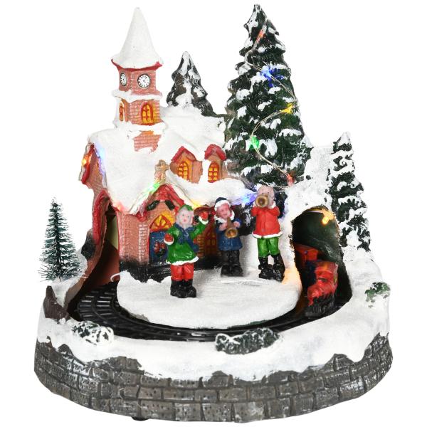 Aldeia de Natal com Luzes LED Trem Giratório e Música Decoração de Natal 20x19,5x20cm Multicor