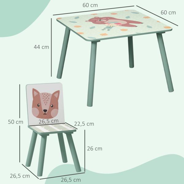 Conjunto de Mesa e Cadeiras para Crianças de 3 Peças Mesa Infantil com 2 Cadeiras Conjunto de Móveis para Atividades Verde