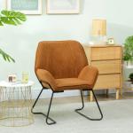 Poltrona Sala de Estar Moderna Poltrona de Leitura com Assento Largo e Acolchoado Estofada em Veludo Pés de Metal 70x67,5x87 cm Marrom