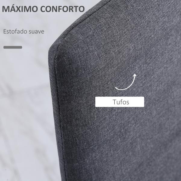 Conjunto de 4 Cadeiras de Sala de Jantar Estofadas em Linho e Pés de Metal para Cozinha Carga Máxima 120kg 41x50x97cm Cinza