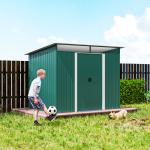 Abrigo de Jardim 4,5 m² 260x194x200 cm Abrigo Exterior Metálico com 2 Portas Deslizantes para Armazenamento de Ferramentas Verde