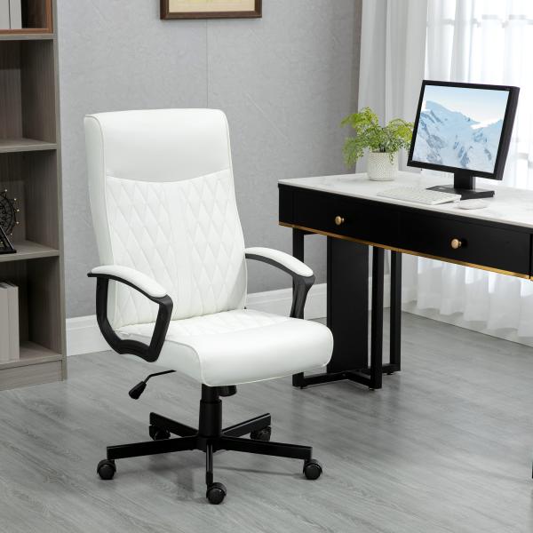 Cadeira de Escritório Giratória 360° com Encosto Alto Altura Ajustável e Função de Inclinação 65x65x102 - 112,5cm Branco creme