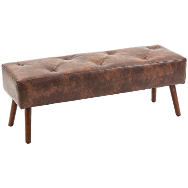 Banco de Pé de Cama Multifuncional Clássico Banco Dormitório com Pés de Madeira e Assento Acolchoado 114x38x42 cm Marrom